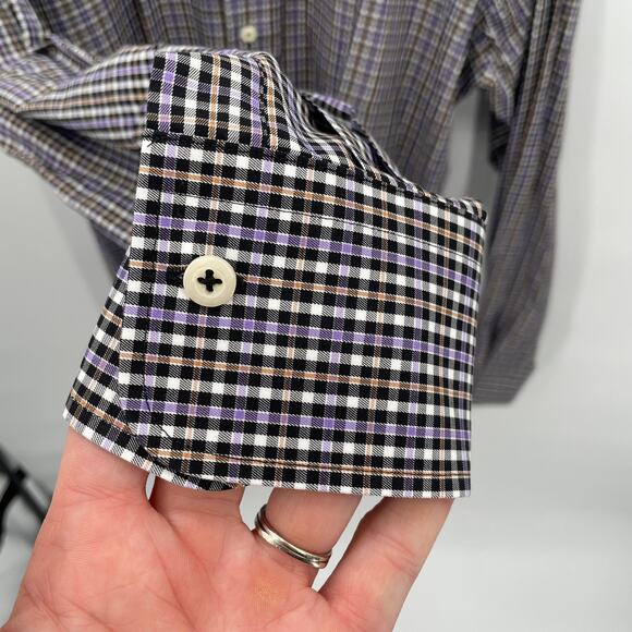 PETER MILLAR Cotton Button Down Plaid Shirt // L - Picture 5 of 7
